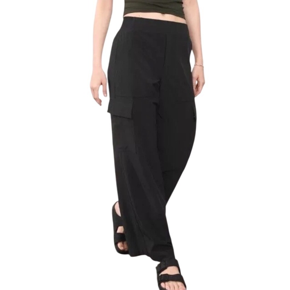 Athleta Womens Brooklyn Heights Wide Leg High Rise Cargo Pants Black Size 16